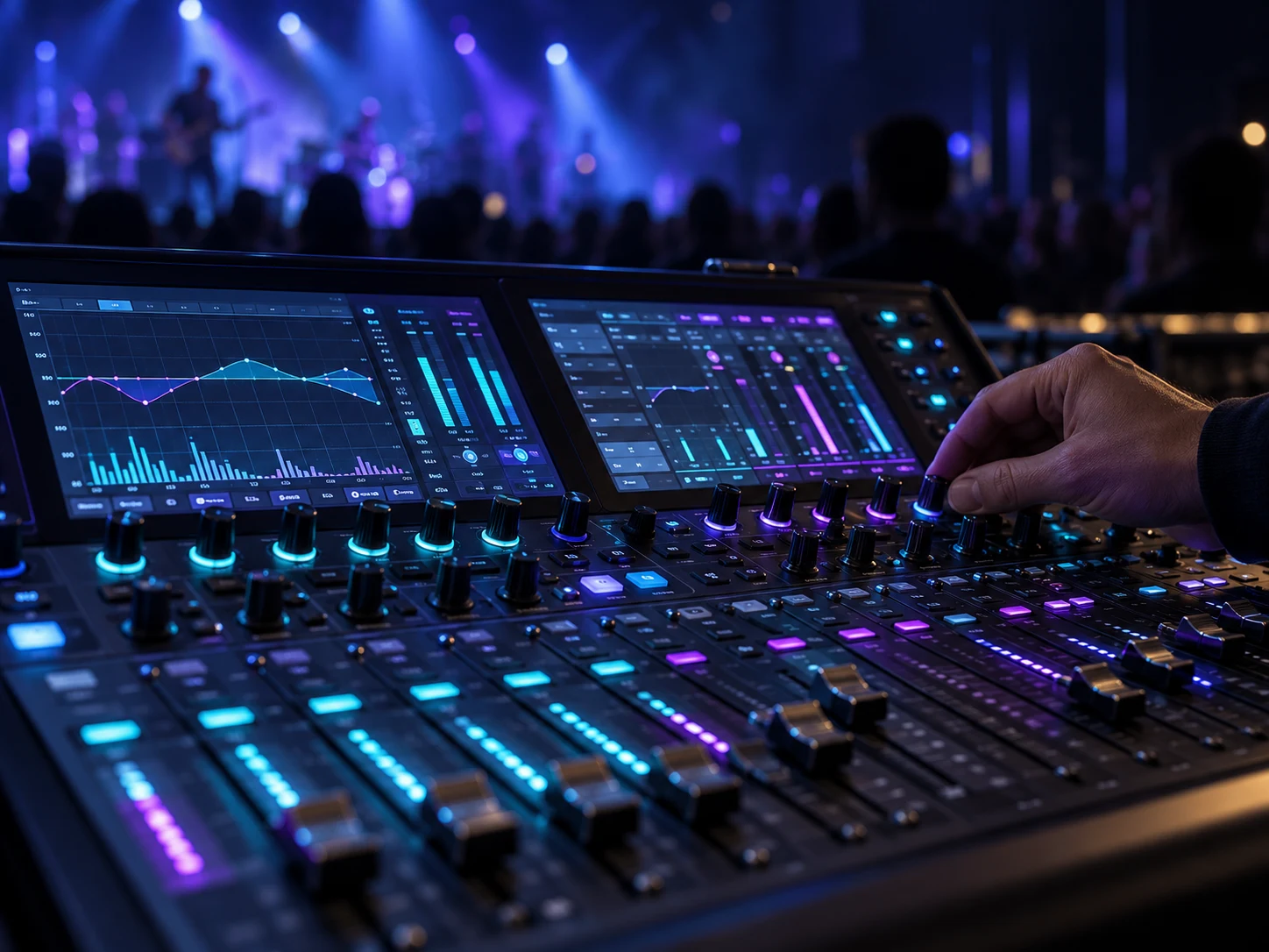 Illuminated live sound mixing console